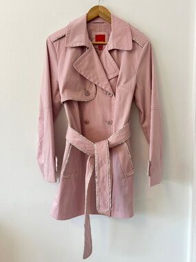 Esprit Vintage Pink Tweed Trim Double Breasted Trench Coat | Size Large